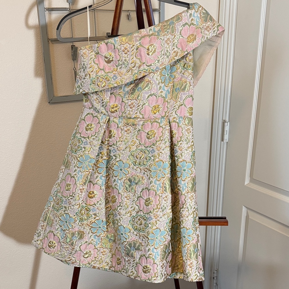 Topshop Off-Shoulder Floral Dress - Pink, Blue, and Green